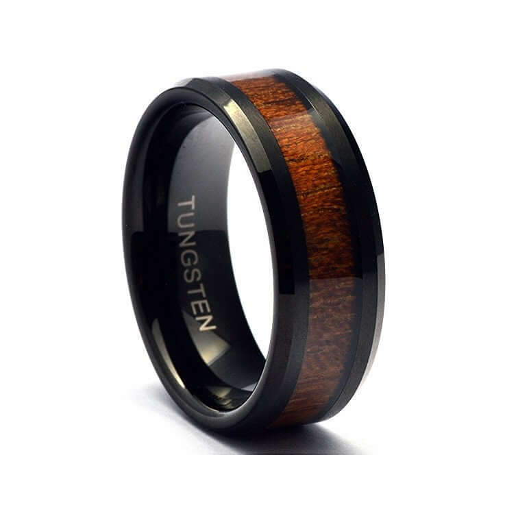 Wood wedding band, Black tungsten ring, Wooden ring for men, Men's wedding band ring, tungsten band, Black wood mens ring, Black ring