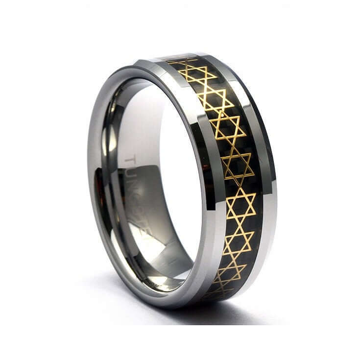Jewish Wedding Ring, Tungsten Men's Wedding Band, David Star Ring, Jewish Jewelry, Men's Ring, Tungsten Wedding Band, Custom Ring