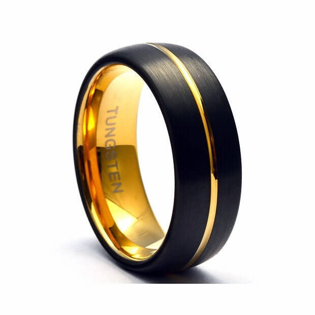 Tungsten carbide ring black and yellow gold, Wedding band mens tungsten, Black tungsten ring men, Men's wedding band, Tungsten wedding band