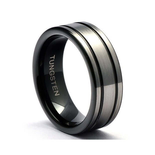 Tungsten Ring, Mens Tungsten Wedding Band Brushed Top, Black Wedding Band, Black Tungsten Ring, Tungsten Band, Personalized Ring for Men
