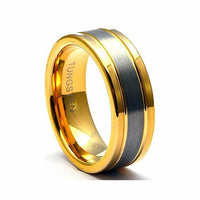 Thumbnail for Gold tungsten mens wedding band, Tungsten ring for men or women, Tungsten band, Mens tungsten carbide wedding ring,