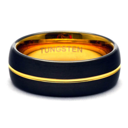 Tungsten carbide ring black and yellow gold, Wedding band mens tungsten, Black tungsten ring men, Men's wedding band, Tungsten wedding band