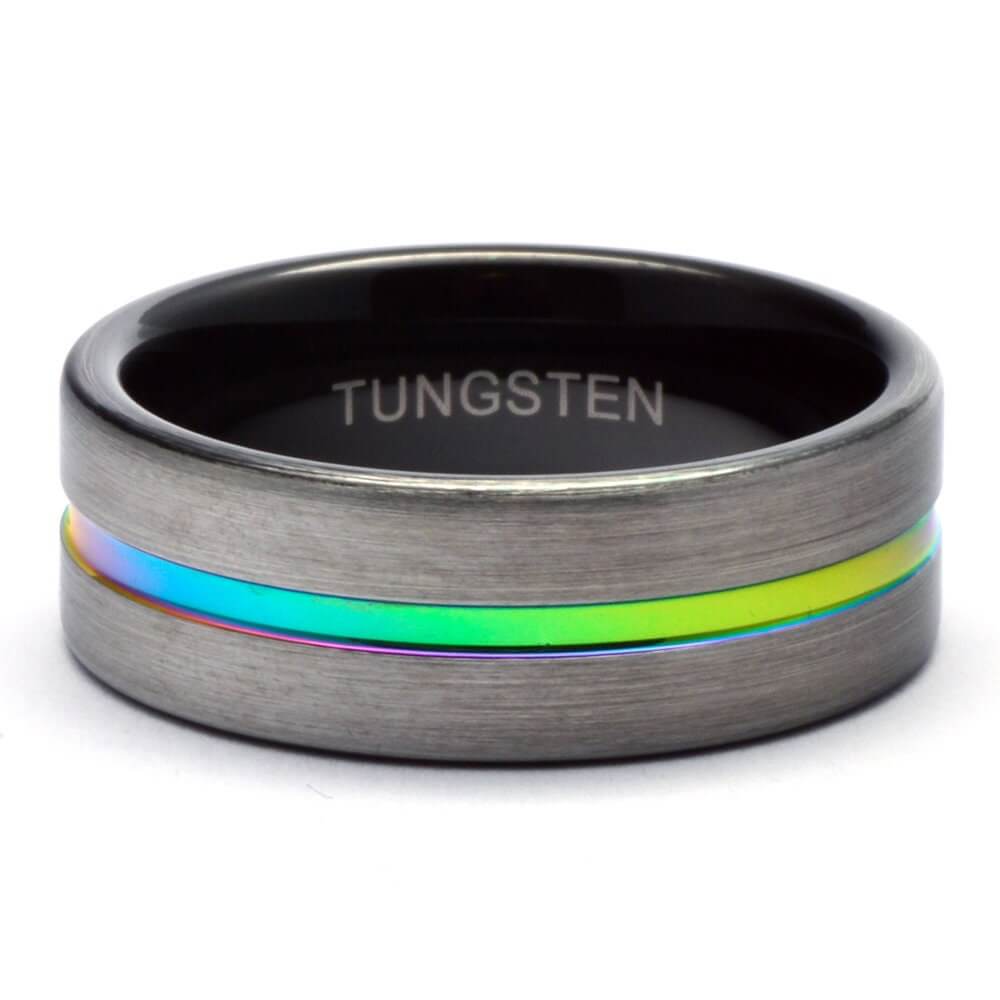 Tungsten Rainbow Ring, Men's Wedding Band, Matte Tungsten Ring, Pride Ring, Chameleon Wedding Band, Gunmetal Tungsten Wedding Band