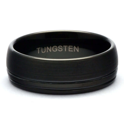 Infinity Ring, Men's Tungsten Wedding Band, Black Tungsten Ring Brushed & Shiny, 8mm Dome Black Tungsten Carbide Wedding Ring for Men