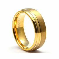 Thumbnail for Wedding band gold women, Tungsten ring men, Mens wedding band gold tungsten, Tungsten carbide ring, Brushed gold mens wedding band