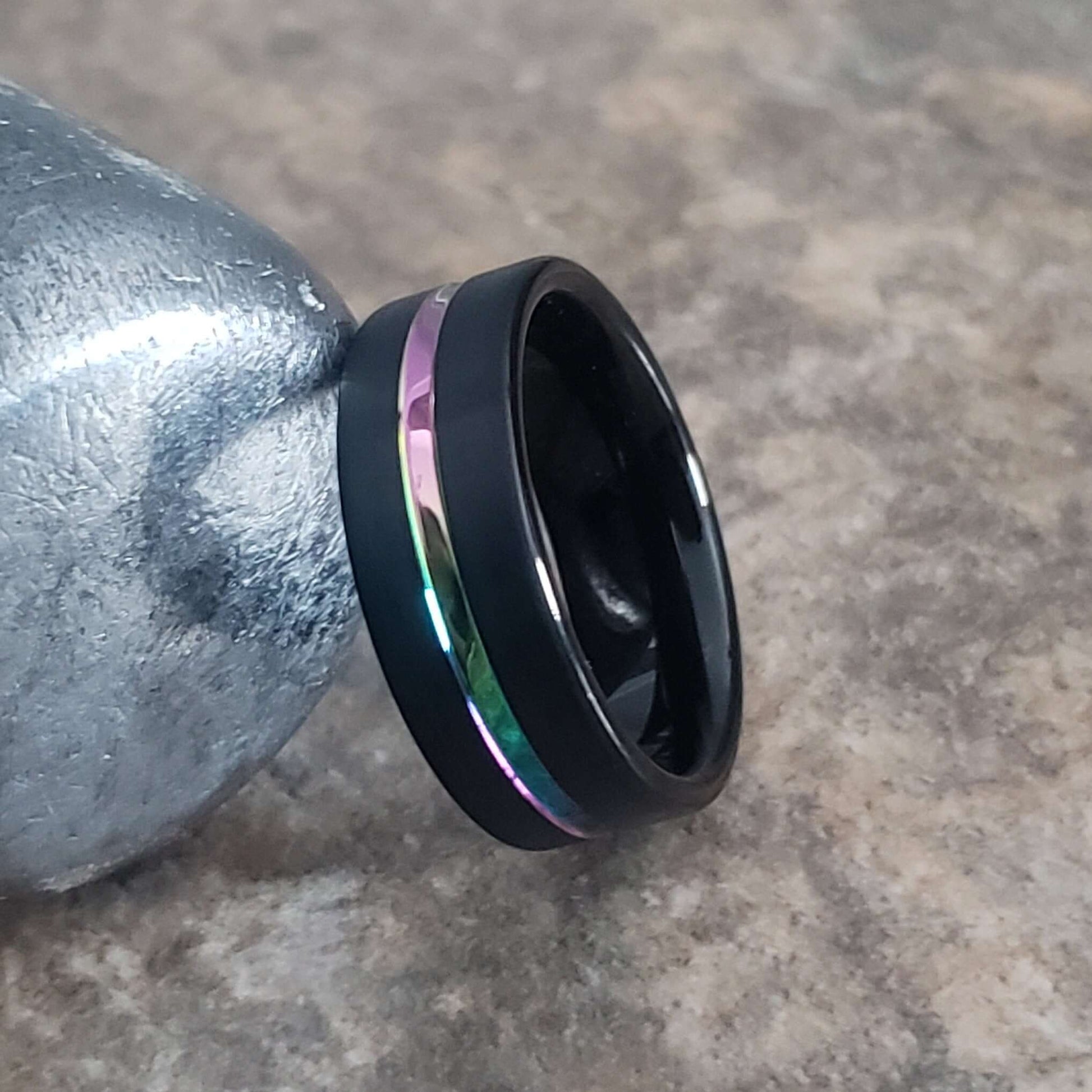 Black Tungsten Ring Rainbow, Mens Tungsten Wedding Band, Mens Ring, Black Wedding Band, Black Tungsten Wedding Ring, Rainbow Ring