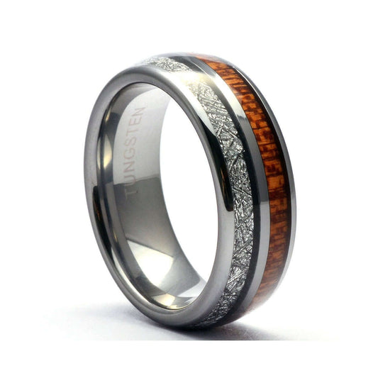 Wood Meteorite Ring, Tungsten Mens Wedding Band, Tungsten Ring for Men, Wooden Wedding Ring, Tungsten Band, Meteorite Wood Ring, Mens Ring