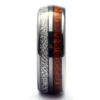 Thumbnail for Wood Meteorite Ring, Tungsten Mens Wedding Band, Tungsten Ring for Men, Wooden Wedding Ring, Tungsten Band, Meteorite Wood Ring, Mens Ring