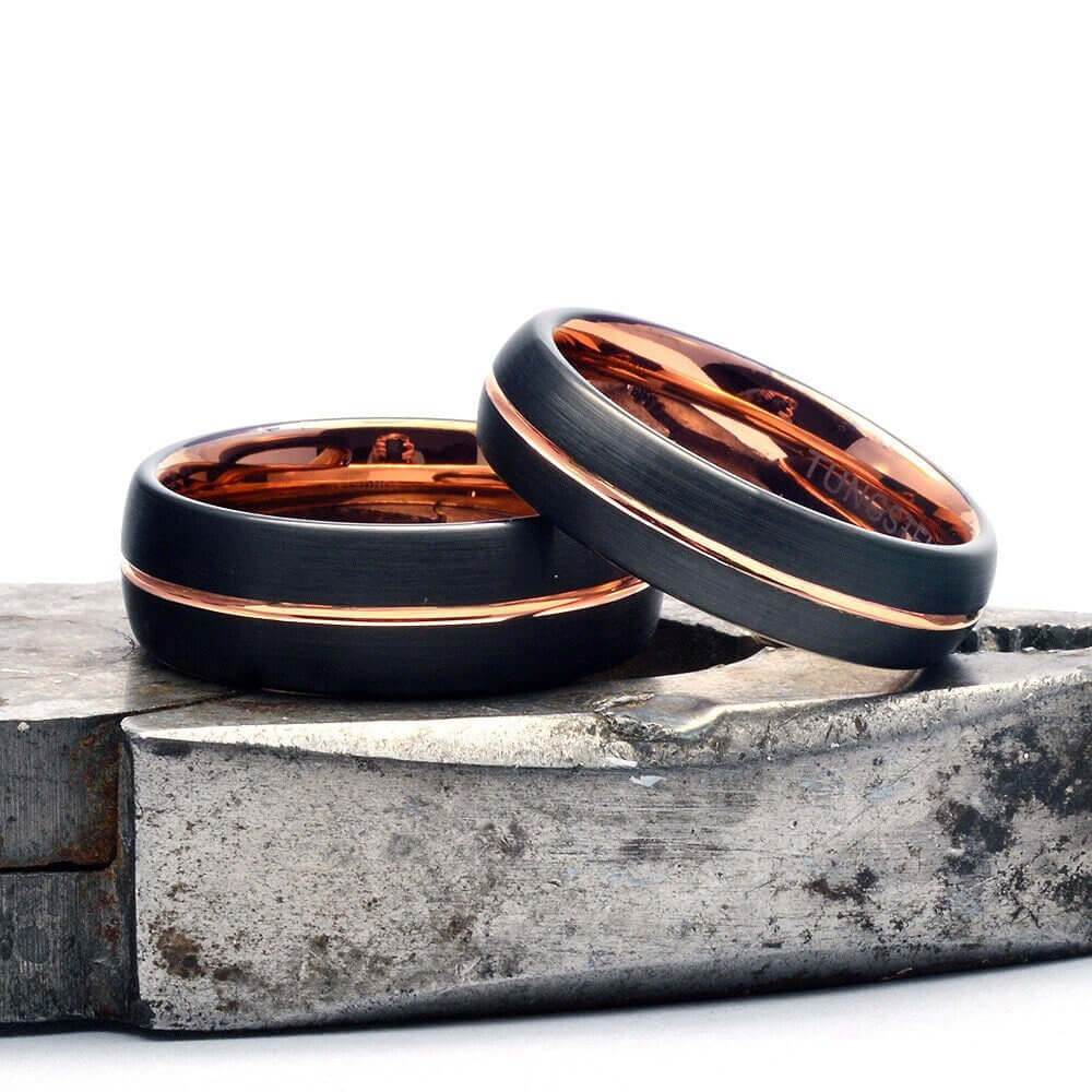 Tungsten Ring, Men's Tungsten Wedding Band, Men's Black Wedding Band, Black Tungsten Ring, Rose Gold Tungsten Ring, Rose Gold Band, Black