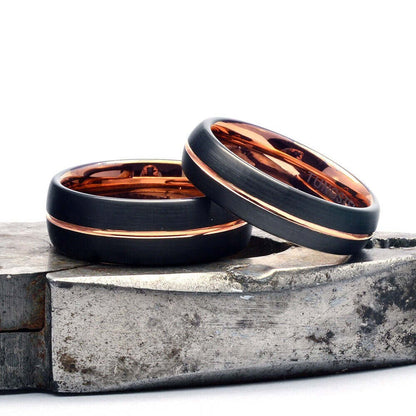 Tungsten Ring, Men's Tungsten Wedding Band, Men's Black Wedding Band, Black Tungsten Ring, Rose Gold Tungsten Ring, Rose Gold Band, Black
