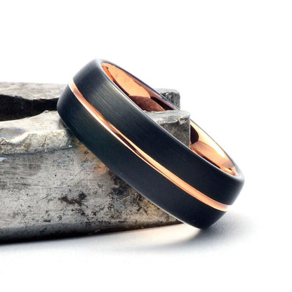 Tungsten Ring, Men's Tungsten Wedding Band, Men's Black Wedding Band, Black Tungsten Ring, Rose Gold Tungsten Ring, Rose Gold Band, Black