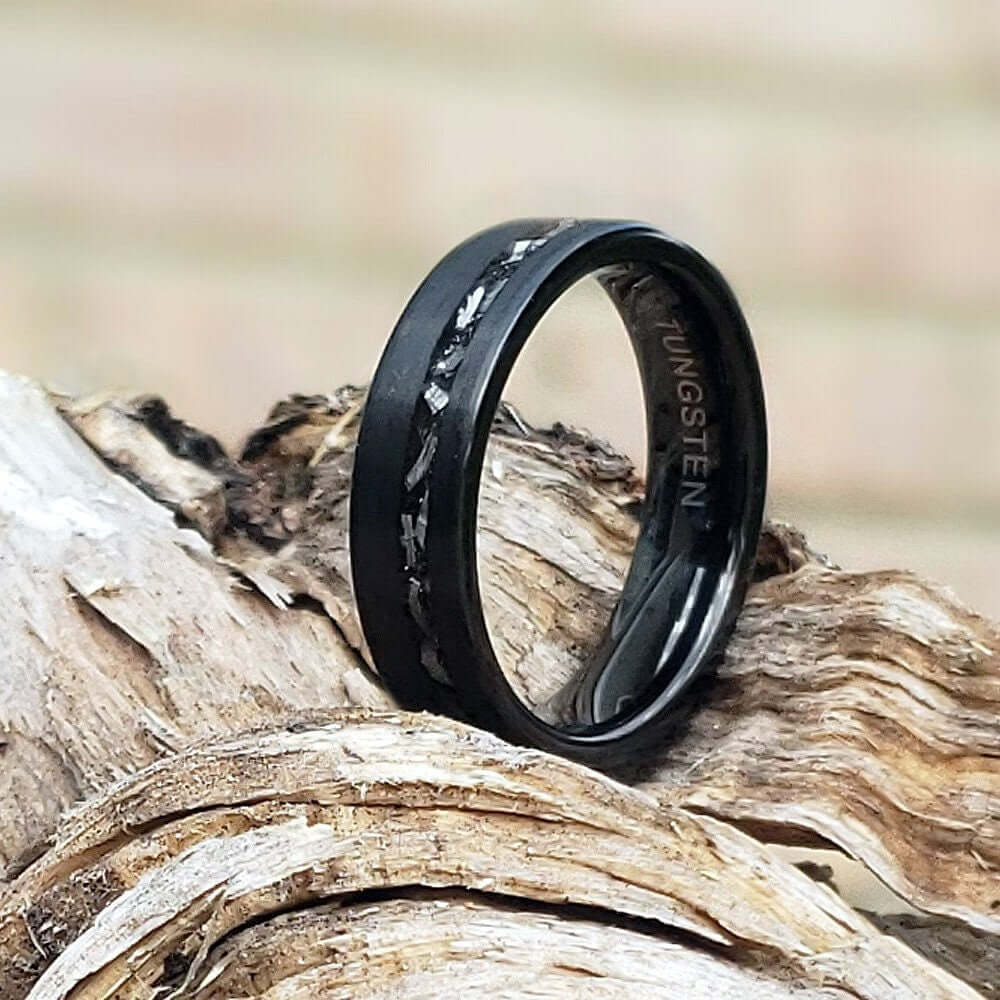 Black Meteorite Band, Men's Tungsten Wedding Ring, Tungsten Ring, Black Wedding Band, Tungsten Band, Tungsten Meteorite Band, Black Ring
