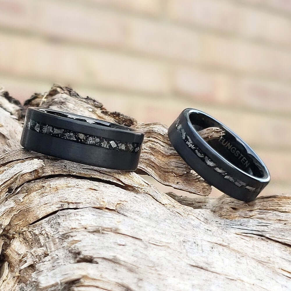 Black Meteorite Band, Men's Tungsten Wedding Ring, Tungsten Ring, Black Wedding Band, Tungsten Band, Tungsten Meteorite Band, Black Ring
