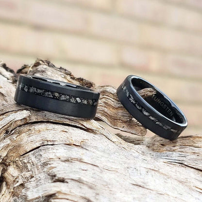 Black Meteorite Band, Men's Tungsten Wedding Ring, Tungsten Ring, Black Wedding Band, Tungsten Band, Tungsten Meteorite Band, Black Ring
