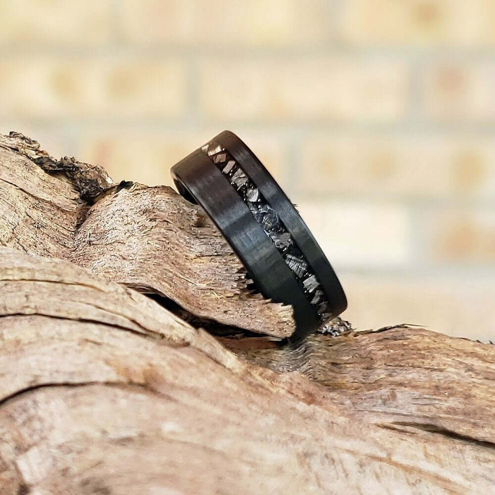 Black Meteorite Band, Men's Tungsten Wedding Ring, Tungsten Ring, Black Wedding Band, Tungsten Band, Tungsten Meteorite Band, Black Ring
