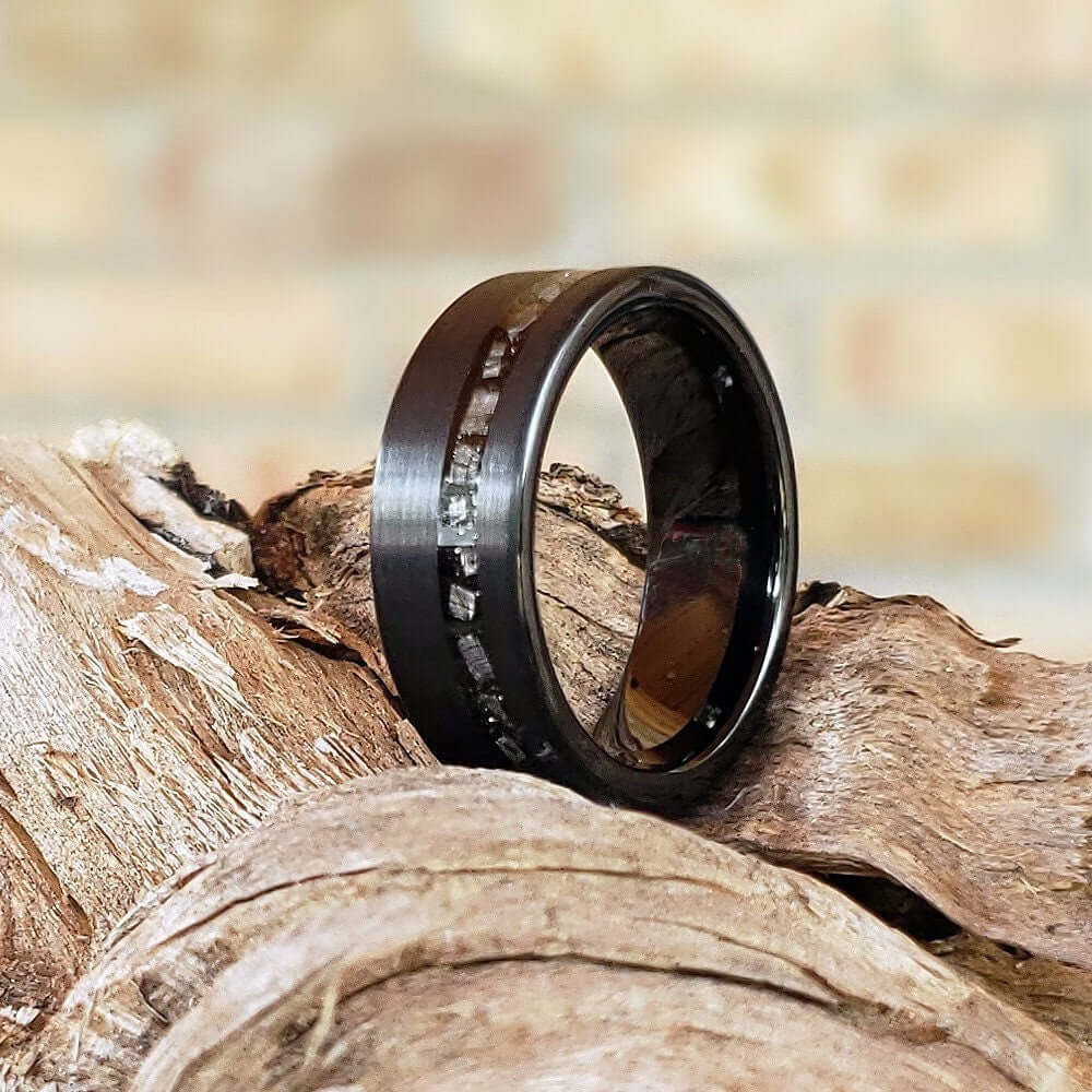 Black Meteorite Band, Men's Tungsten Wedding Ring, Tungsten Ring, Black Wedding Band, Tungsten Band, Tungsten Meteorite Band, Black Ring