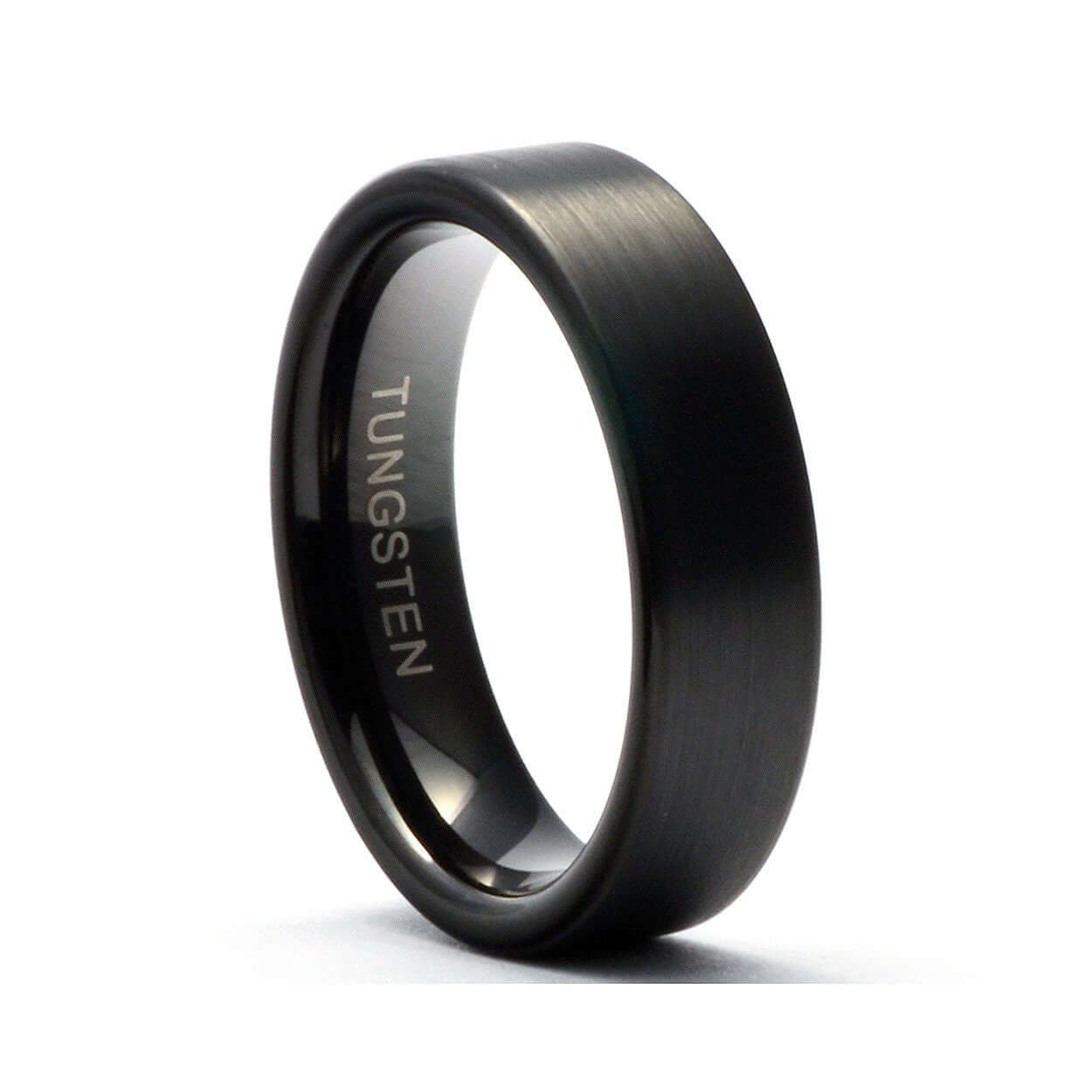 Flat tungsten wedding band black, Mens ring, Plain wedding ring brushed, Black promise ring for him, Tungsten band, Tungsten ring men, Ring