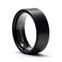 Thumbnail for Flat tungsten wedding band black, Mens ring, Plain wedding ring brushed, Black promise ring for him, Tungsten band, Tungsten ring men, Ring