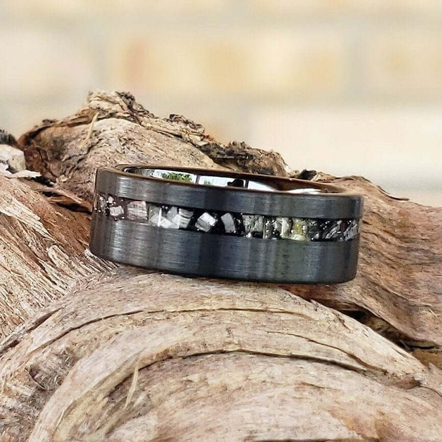 Black Meteorite Band, Men's Tungsten Wedding Ring, Tungsten Ring, Black Wedding Band, Tungsten Band, Tungsten Meteorite Band, Black Ring