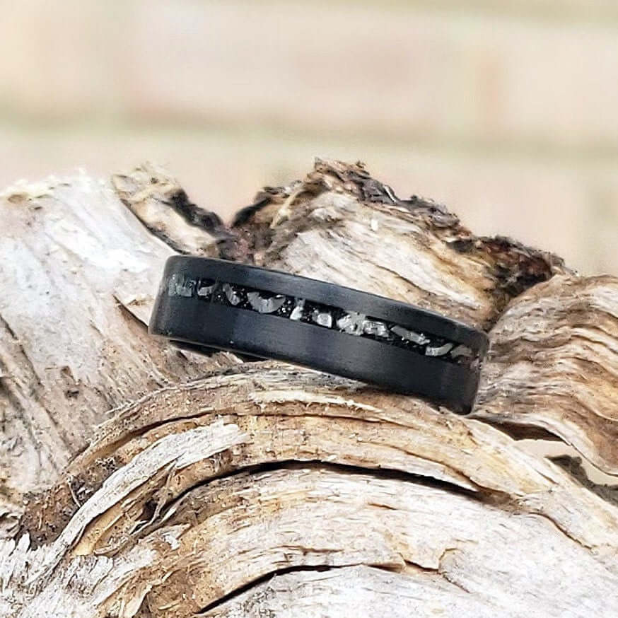 Black Meteorite Band, Men's Tungsten Wedding Ring, Tungsten Ring, Black Wedding Band, Tungsten Band, Tungsten Meteorite Band, Black Ring