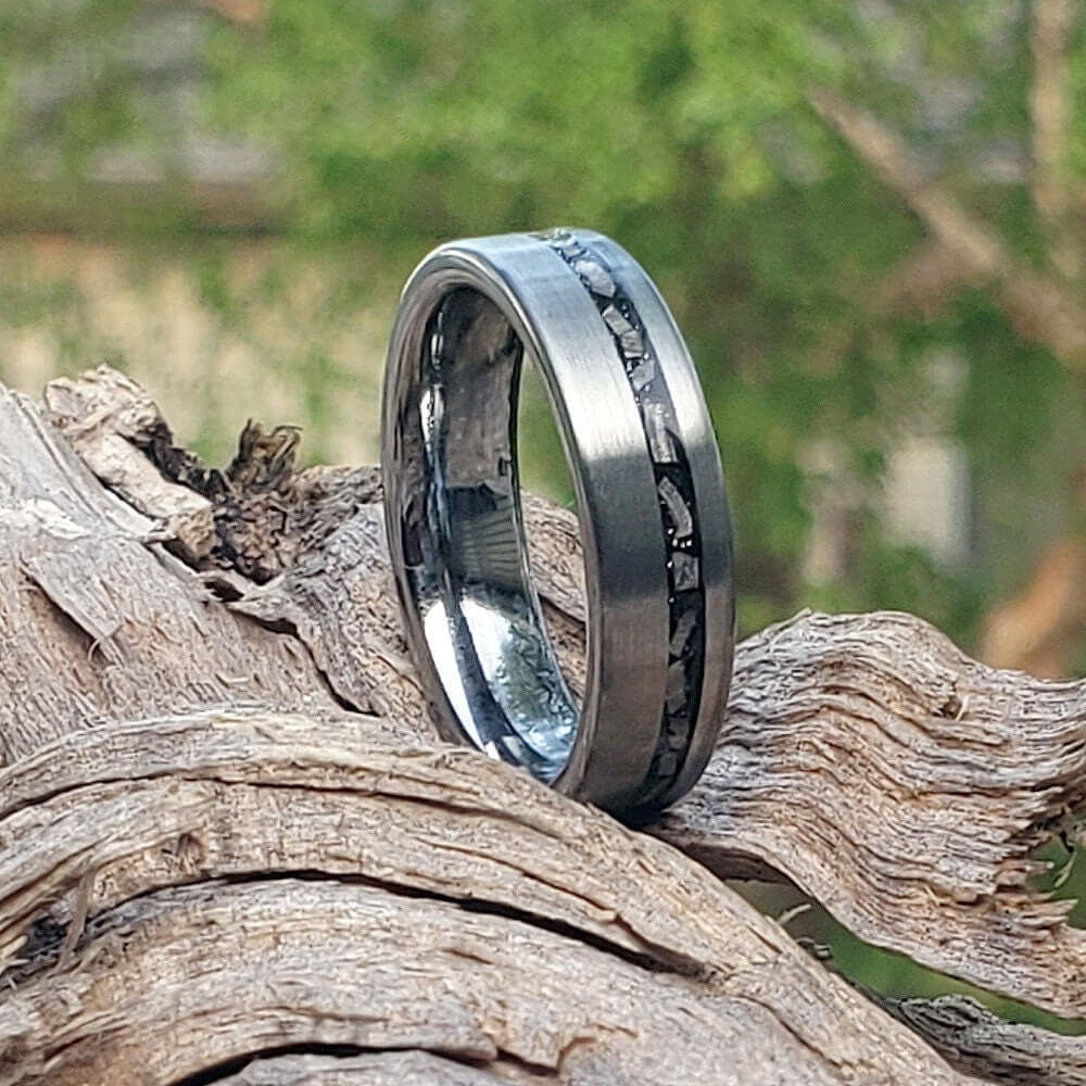 Meteorite Band, Men's Tungsten Wedding Ring, Tungsten Ring, Men Wedding Band, Tungsten Band, Tungsten Meteorite Ring, Crushed Meteorite