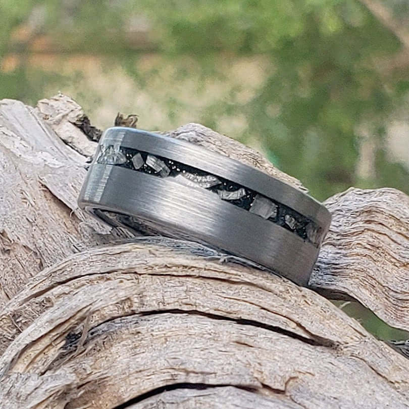 Meteorite Band, Men's Tungsten Wedding Ring, Tungsten Ring, Men Wedding Band, Tungsten Band, Tungsten Meteorite Ring, Crushed Meteorite