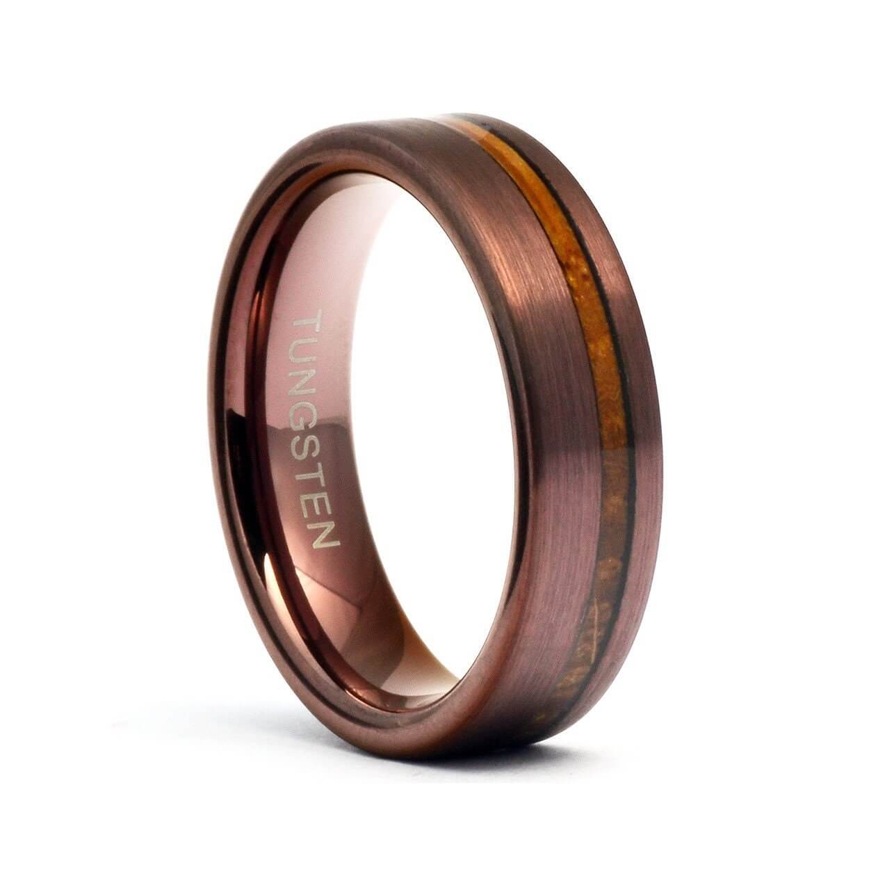 Whiskey Barrel Wedding Ring, Men's Tungsten Wedding Band, Brown Wood Ring, Tungsten Men's Ring, Tungsten Band, Whiskey Barrel, Handmade Ring