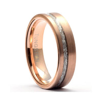 Thumbnail for Meteorite Rose Ring, Tungsten Men's Wedding Band, Rose Gold Tungsten Ring, Meteorite Band, Rose Wedding Ring for Men, Engraved Wedding Ring