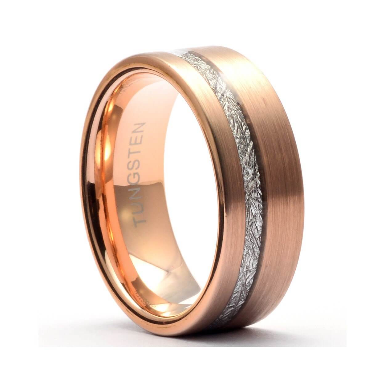 Meteorite Rose Ring, Tungsten Men's Wedding Band, Rose Gold Tungsten Ring, Meteorite Band, Rose Wedding Ring for Men, Engraved Wedding Ring