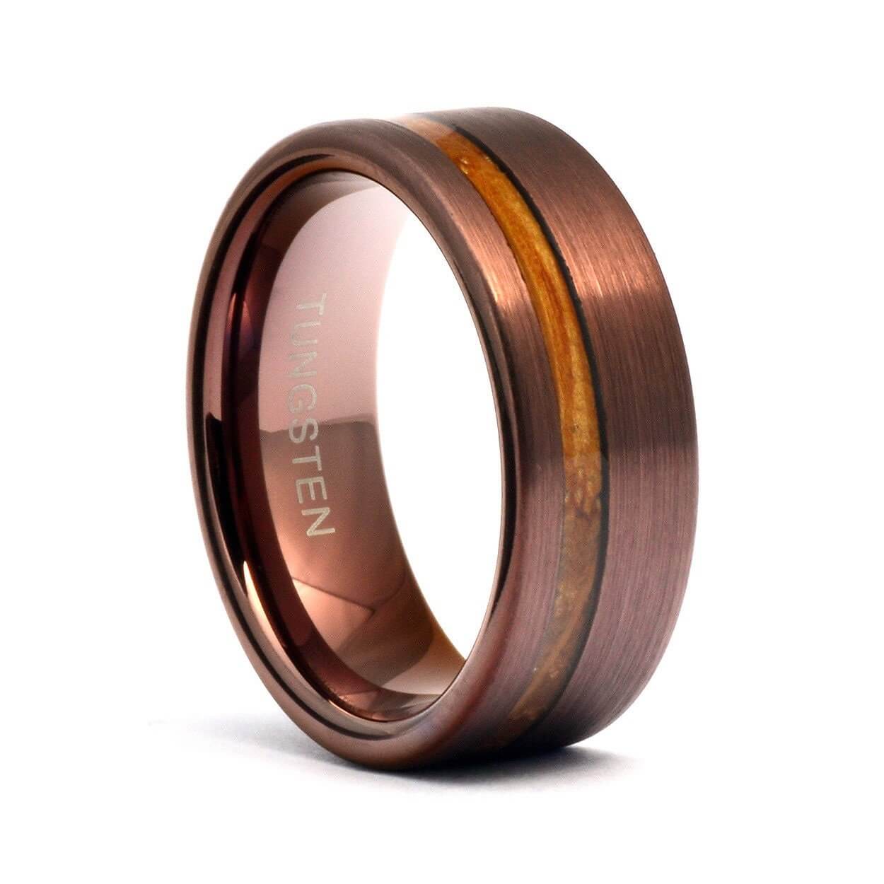 Whiskey Barrel Wedding Ring, Men's Tungsten Wedding Band, Brown Wood Ring, Tungsten Men's Ring, Tungsten Band, Whiskey Barrel, Handmade Ring