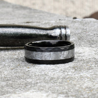Thumbnail for Black Meteorite Ring, Men's Tungsten Wedding Band, Tungsten Ring, Hammered Authentic Meteorite Wedding Ring, Unique Wedding Band, Engraved