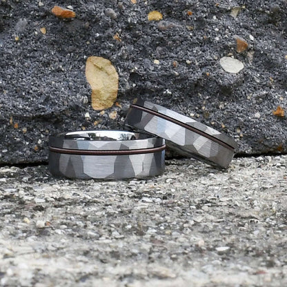 Tungsten Hammered Ring - Musician Ring - Mens Wedding Band - Unique Gunmetal Ring - Wedding Band for Men - Silver Ring - Guitar String Ring