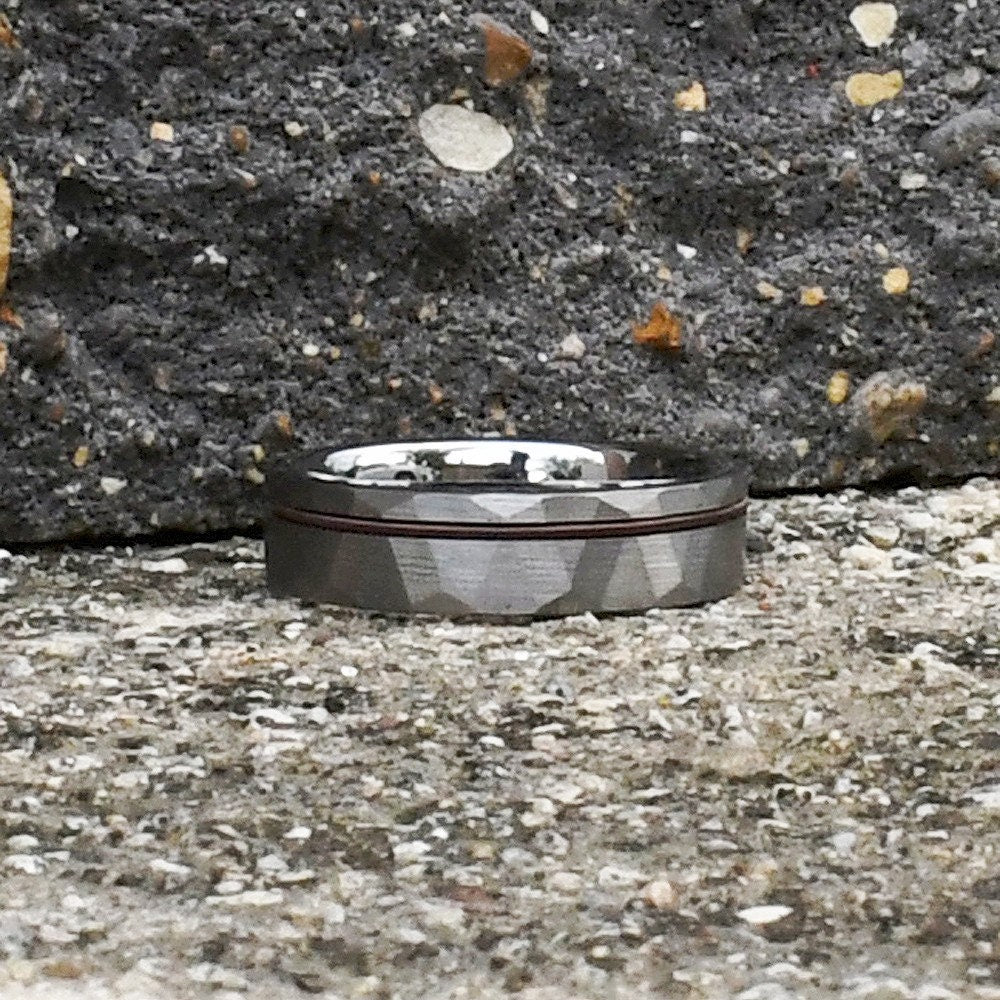 Tungsten Hammered Ring - Musician Ring - Mens Wedding Band - Unique Gunmetal Ring - Wedding Band for Men - Silver Ring - Guitar String Ring