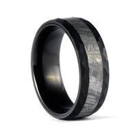 Thumbnail for Black Meteorite Ring, Men's Tungsten Wedding Band, Tungsten Ring, Hammered Authentic Meteorite Wedding Ring, Unique Wedding Band, Engraved