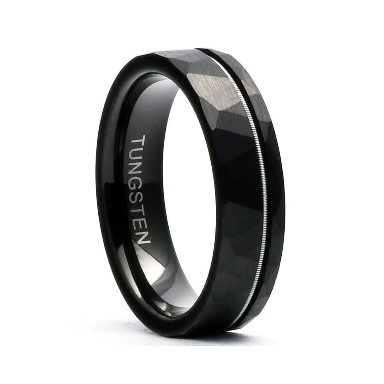 Hammered Ring - Men's Tungsten Wedding Band - Guitar String Ring - Black Men's Wedding Ring - Black Ring - Black Tungsten Ring