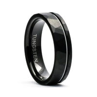 Thumbnail for Hammered Ring - Men's Tungsten Wedding Band - Guitar String Ring - Black Men's Wedding Ring - Black Ring - Black Tungsten Ring