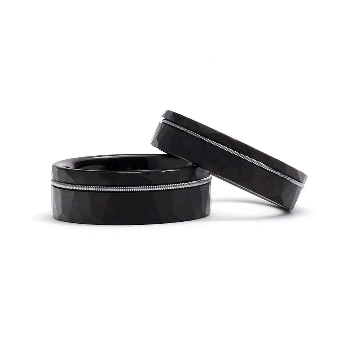 Hammered Ring - Men's Tungsten Wedding Band - Guitar String Ring - Black Men's Wedding Ring - Black Ring - Black Tungsten Ring