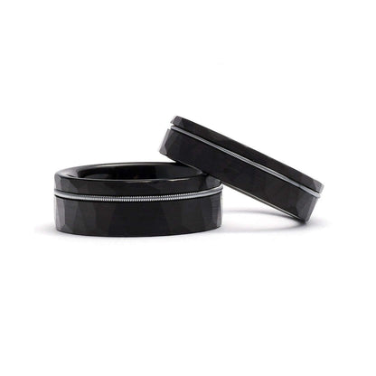 Hammered Ring - Men's Tungsten Wedding Band - Guitar String Ring - Black Men's Wedding Ring - Black Ring - Black Tungsten Ring