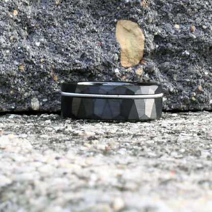 Hammered Ring - Men's Tungsten Wedding Band - Guitar String Ring - Black Men's Wedding Ring - Black Ring - Black Tungsten Ring