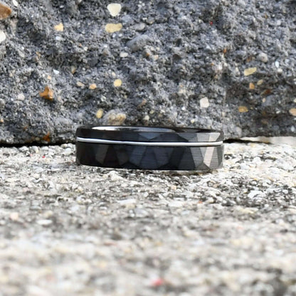 Hammered Ring - Men's Tungsten Wedding Band - Guitar String Ring - Black Men's Wedding Ring - Black Ring - Black Tungsten Ring