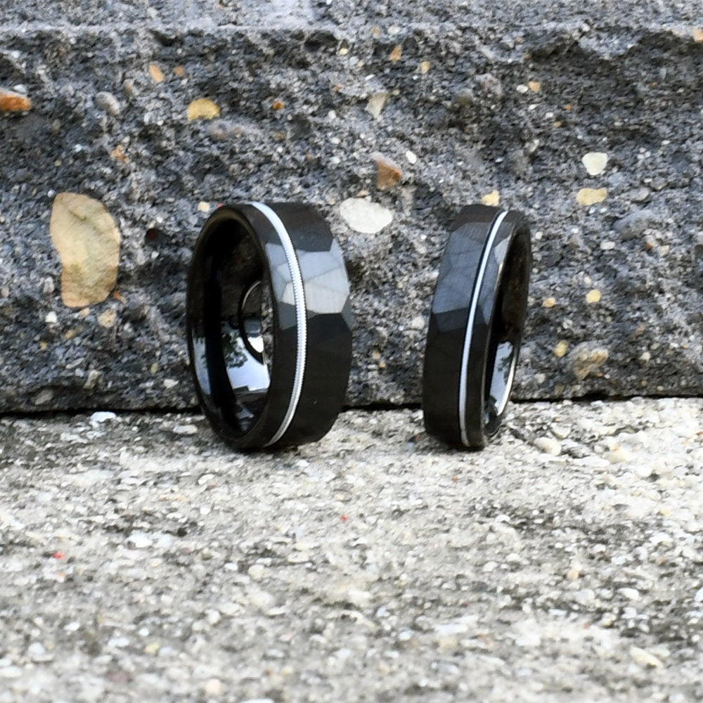 Hammered Ring - Men's Tungsten Wedding Band - Guitar String Ring - Black Men's Wedding Ring - Black Ring - Black Tungsten Ring