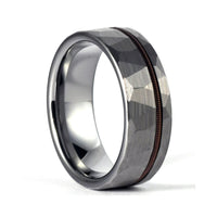 Thumbnail for Tungsten Hammered Ring - Musician Ring - Mens Wedding Band - Unique Gunmetal Ring - Wedding Band for Men - Silver Ring - Guitar String Ring