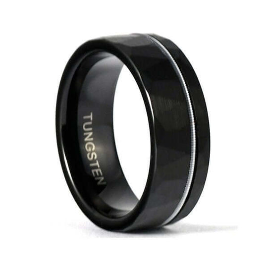 Hammered Ring - Men's Tungsten Wedding Band - Guitar String Ring - Black Men's Wedding Ring - Black Ring - Black Tungsten Ring