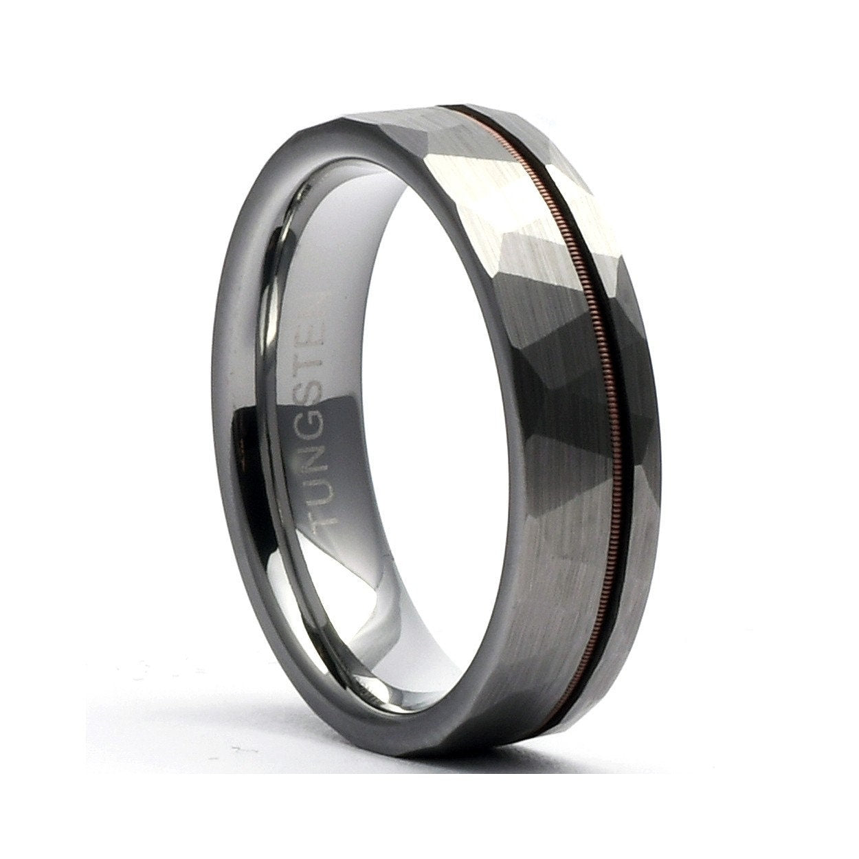 Tungsten Hammered Ring - Musician Ring - Mens Wedding Band - Unique Gunmetal Ring - Wedding Band for Men - Silver Ring - Guitar String Ring