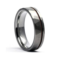 Thumbnail for Tungsten Hammered Ring - Musician Ring - Mens Wedding Band - Unique Gunmetal Ring - Wedding Band for Men - Silver Ring - Guitar String Ring